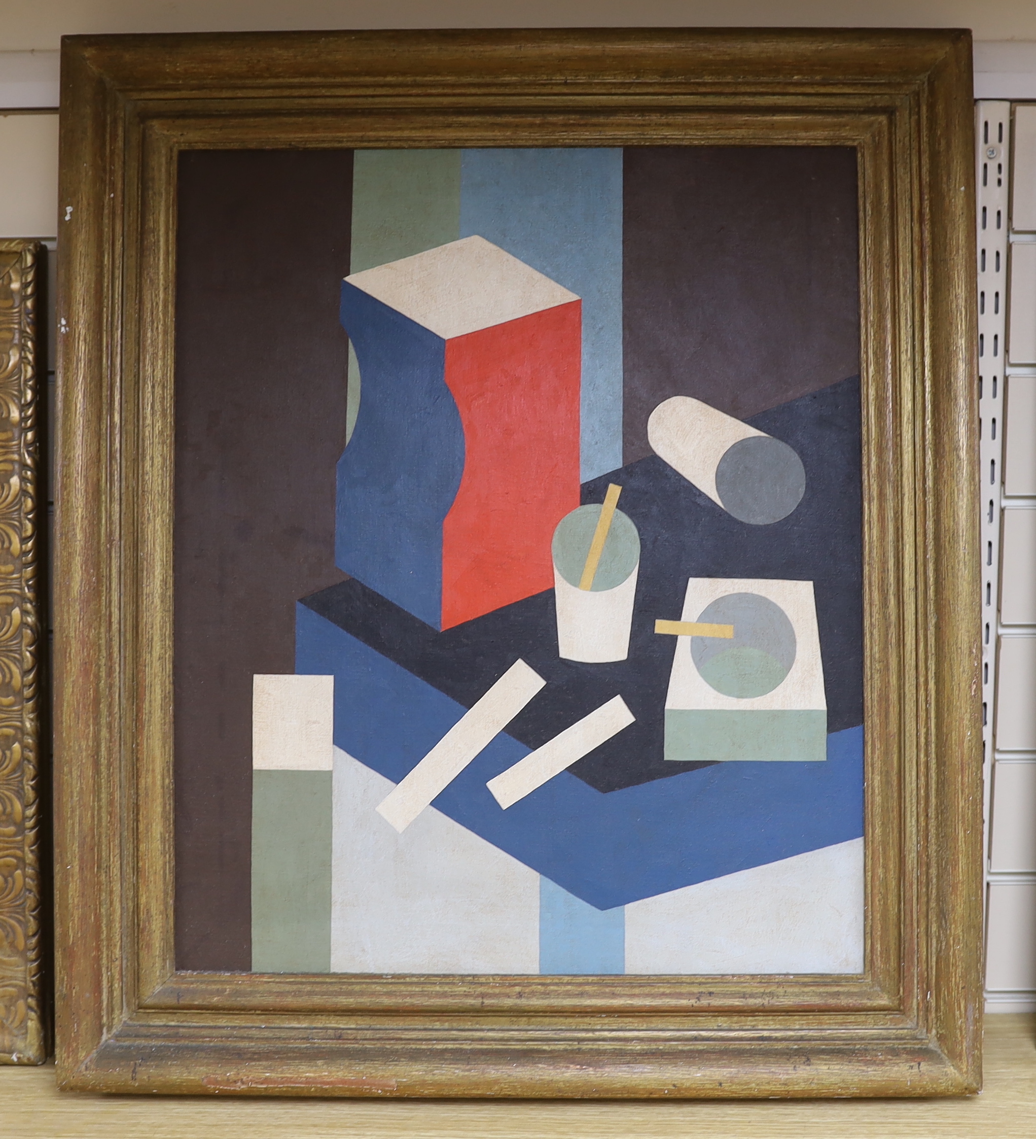 Modern Cubist School, oil on canvas, Abstract composition, geometric shapes, unsigned, 59 x 49cm